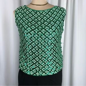 VTG 1960 Stylebest Knitting Mill Green Harlequin Sequin Top LGWU Union Made USA
